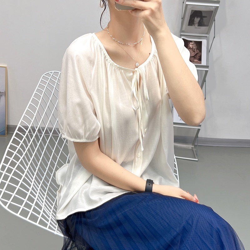 Áo chiffon BH tay phồng màu trơn dáng rộng phong cách Hàn Quốc