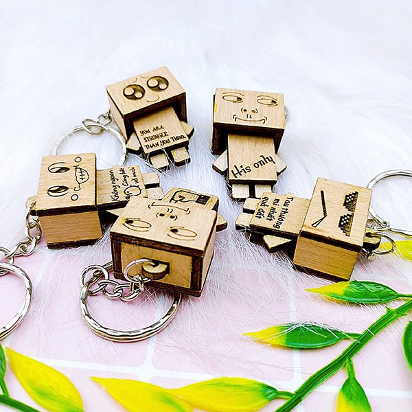 Móc khóa gỗ Danbo nhiều mặt