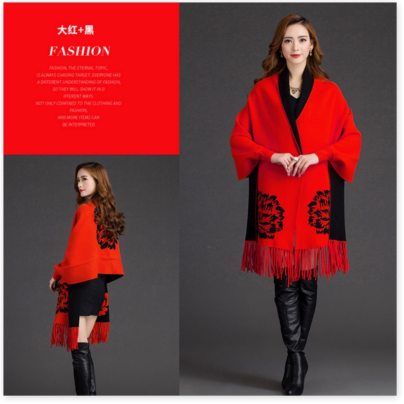 Áo len nữ đẹp, Áo khoác len nữ dáng khăn cao cấp, Khăn len nữ chất len dày mềm mịn 13