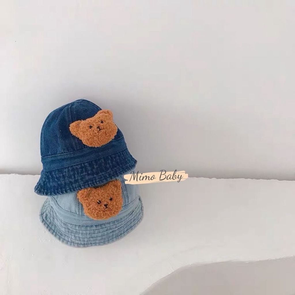 Mũ bucket, mũ tai bèo vải denim đính gấu bông phong cách vintage cho bé MH105 Mimo Baby