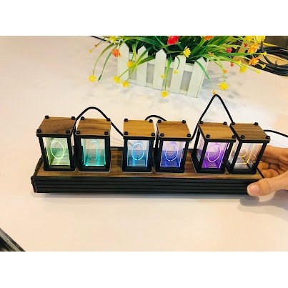 Đồng hồ led Nixie tube vỏ gỗ RGB trang trí để bàn cao cấp