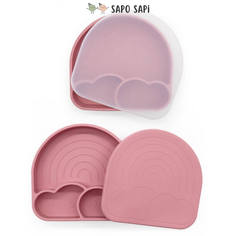 Khay ăn dặm Premium Silicon chia ngăn có đế hút chân không chống đổ Cloudy SAPO SAPi - Dark Pink
