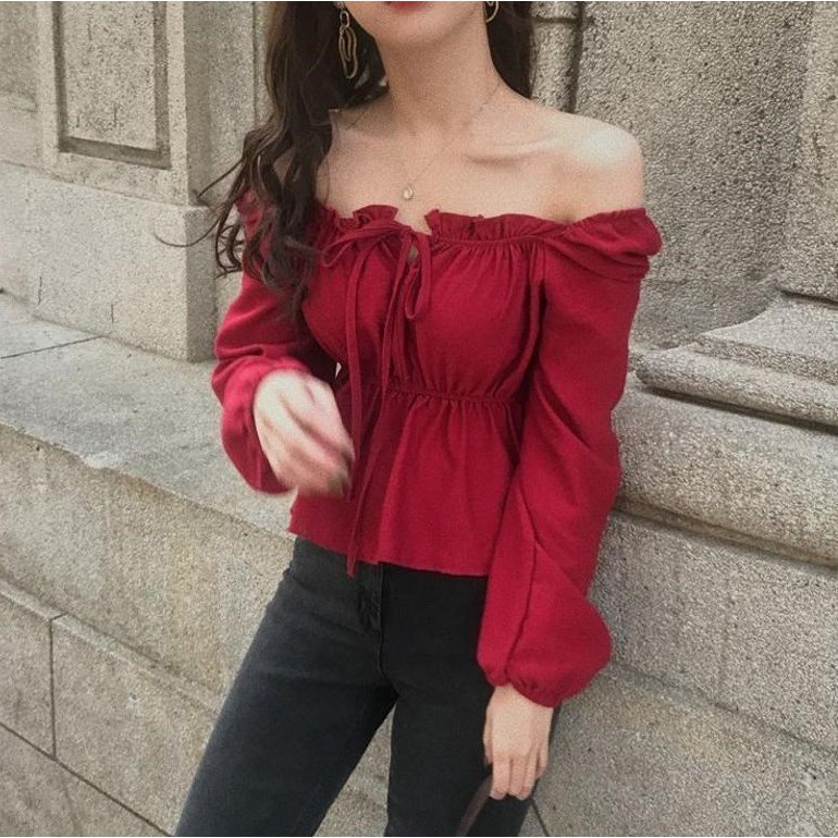 Áo đỏ kiểu trễ vai Đ3307 (hàng nhập)