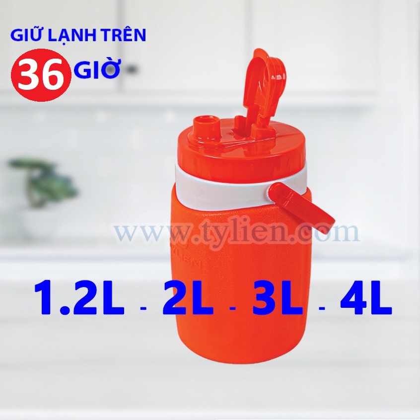 Bình đá tròn có quai xách nắp bật giữ lạnh 36h thương hiệu Tý Liên