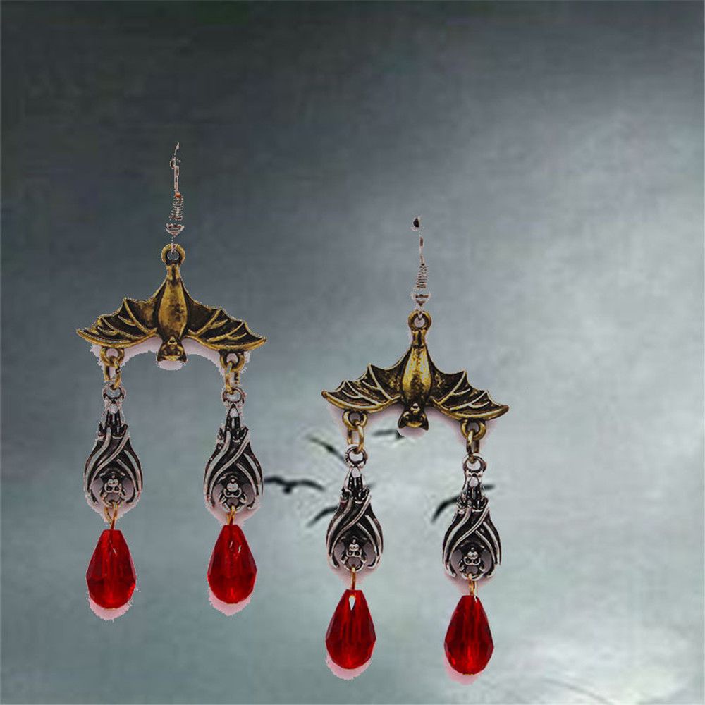 Khuyên tai hình dơi nhện màu đỏ kiểu gothic punk thời trang Halloween cho nữ