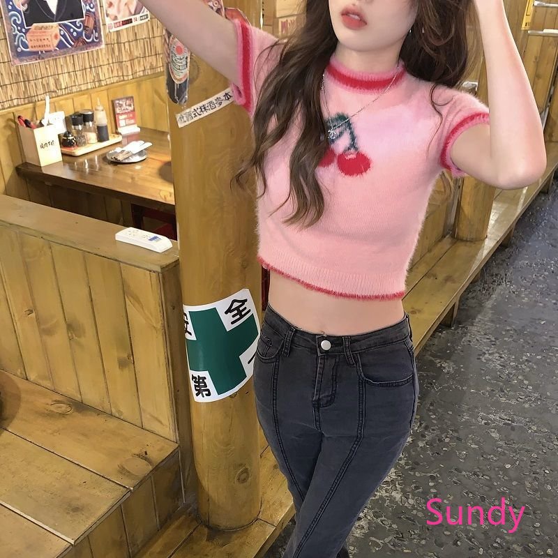 Áo Sweater Dệt Kim Tay Ngắn Dáng Rộng Mềm Mại In Họa Tiết Xinh Xắn Thời Trang Xuân Thu Cho Nữ