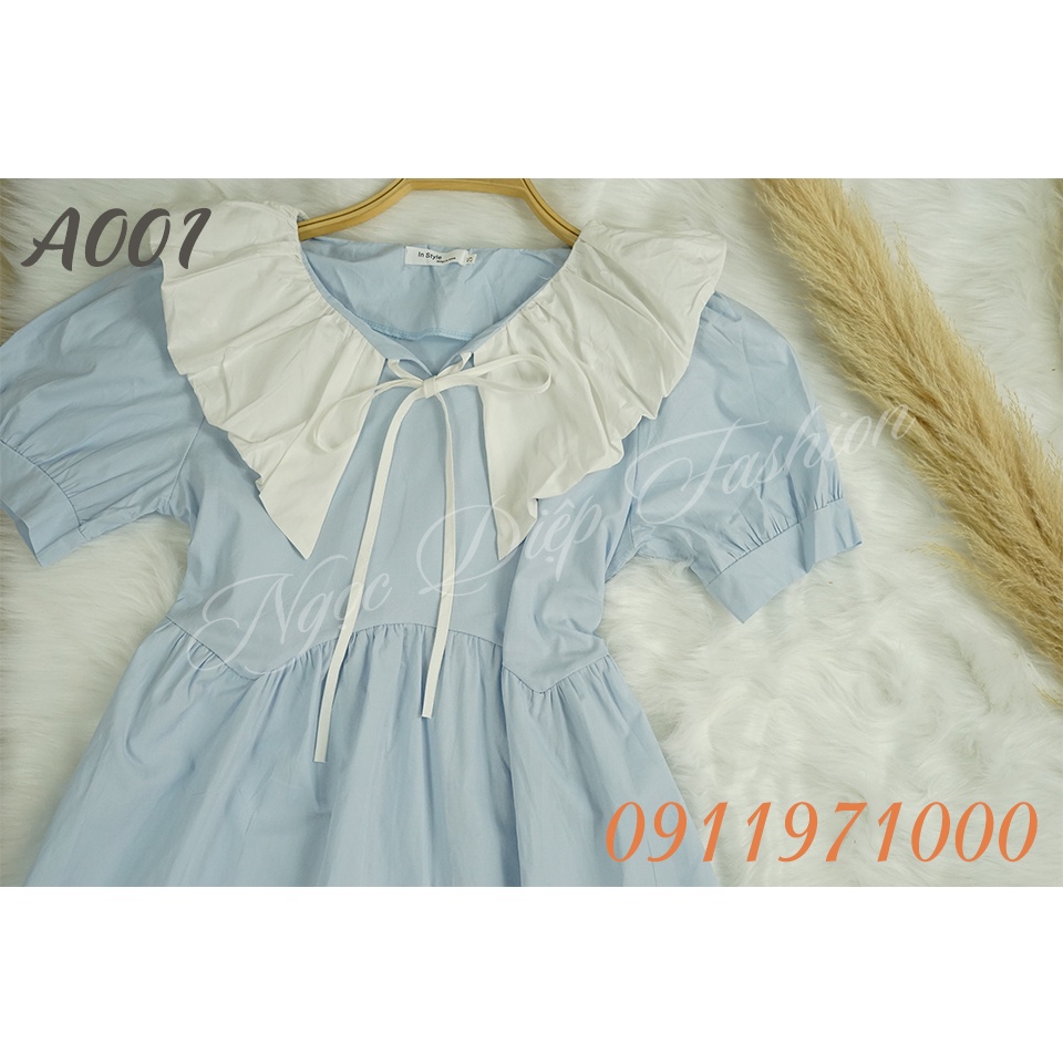 Váy Babydoll tiểu thư cổ bèo trắng, tay phồng xinh xắn - Ngọc Diệp Fashion