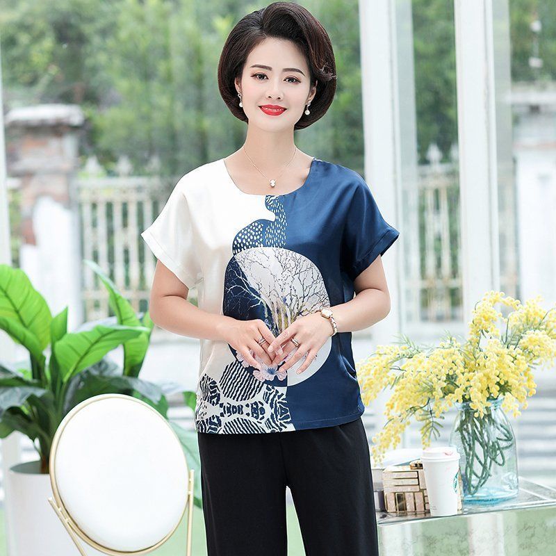 Áo Thun Ngắn Tay In Họa Tiết Phong Cách Châu Âu Thời Trang Mùa Hè Cho Nữ Trung Niên