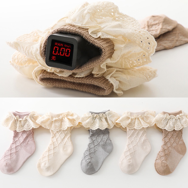 Vớ cotton mềm viền ren nhún bèo xinh xắn cho bé gái