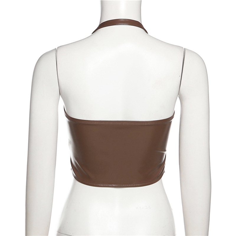 Áo tanktop DUNEA da PU hở lưng phối dây xích gợi cảm quyến rũ cho nữ