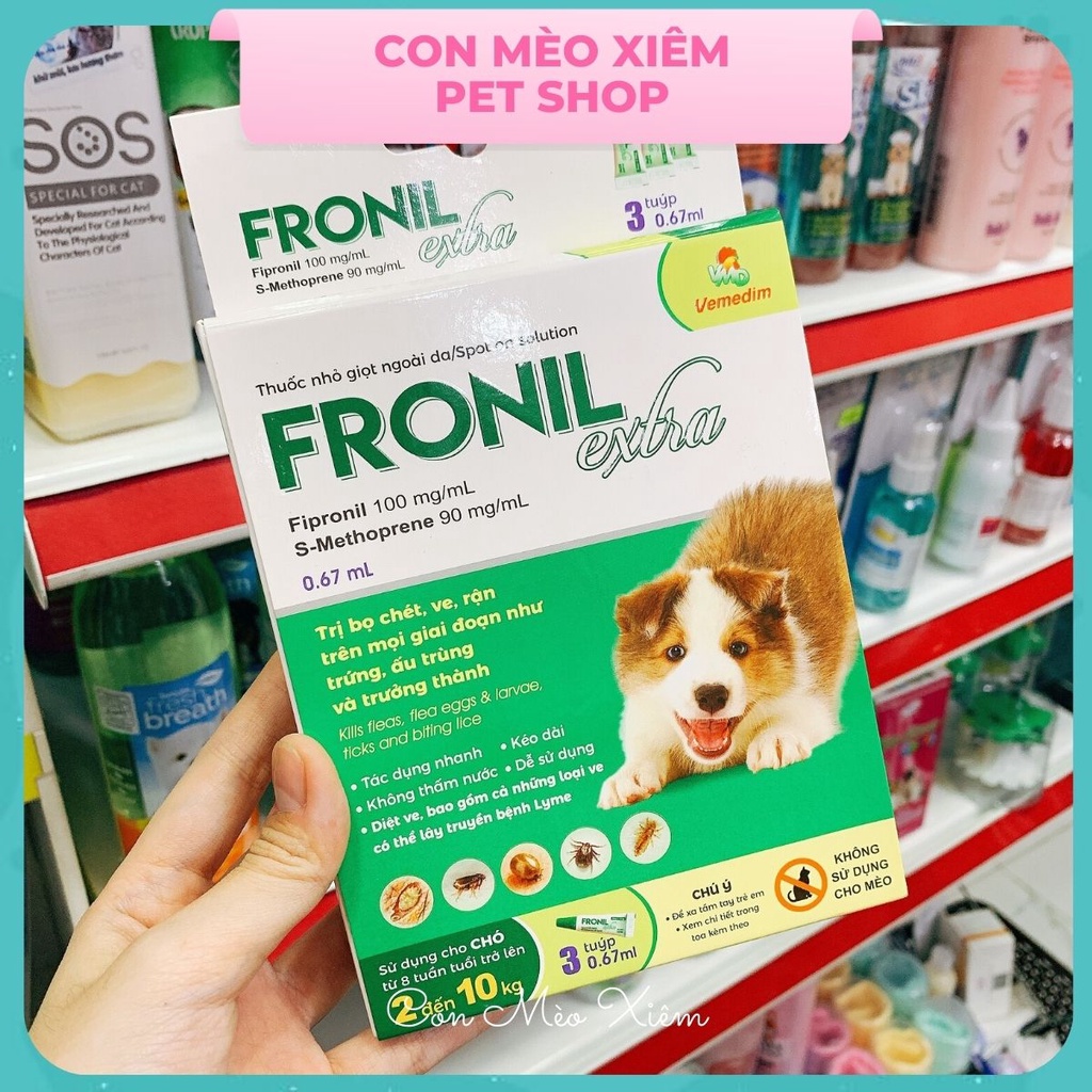 Nhỏ giọt gáy ve bọ chét cho chó vemedim Fronil extra, chăm sóc lông da thú cưng Con Mèo Xiêm