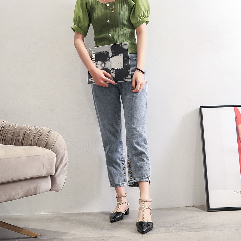 Giày Cao Gót Mũi Nhọn Bằng Da Bóng Đính Đinh Tán Thời Trang Mới Cho Nữ size 34-42