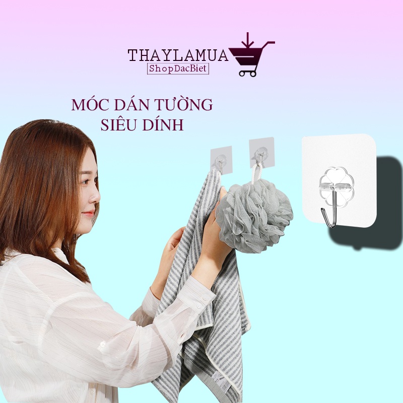 Móc dán tường siêu dính, trong suốt, chịu lực 10kg - Móc dính tường treo đồ chắc chắn 6*6cm
