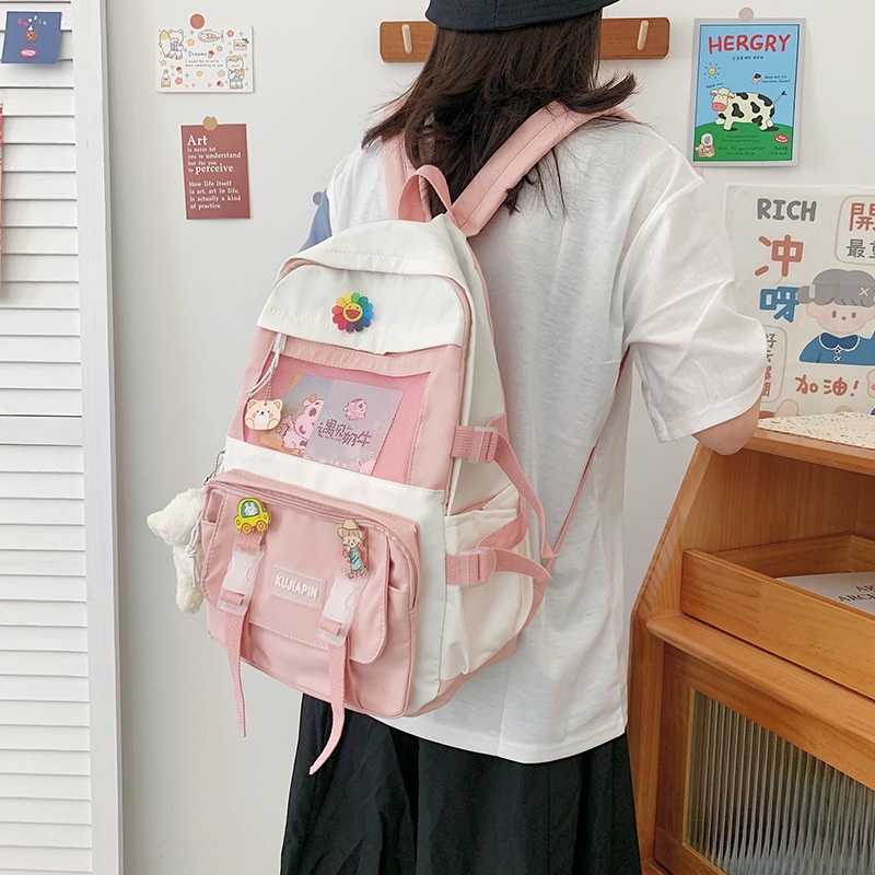 Ba lô IELGY màu sắc tương phản thiết kế thời trang cho học sinh