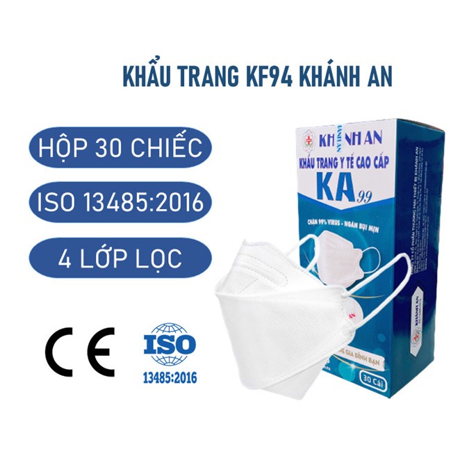 Khẩu trang 4D Khánh An KA99 NGĂN NGỪA BỤI MỊN VÀ VI.RUS trên 95% 1 HỘP 30 CÁI