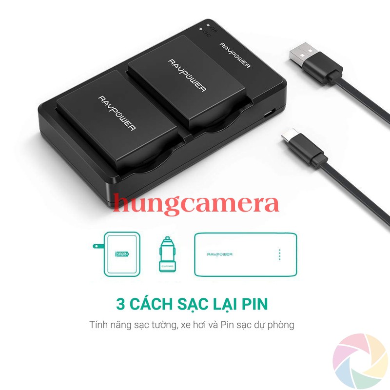 Bộ Pin Sạc đôi RAVPower Canon LP-E8 Cho Canon 700D, 650D, 600D...