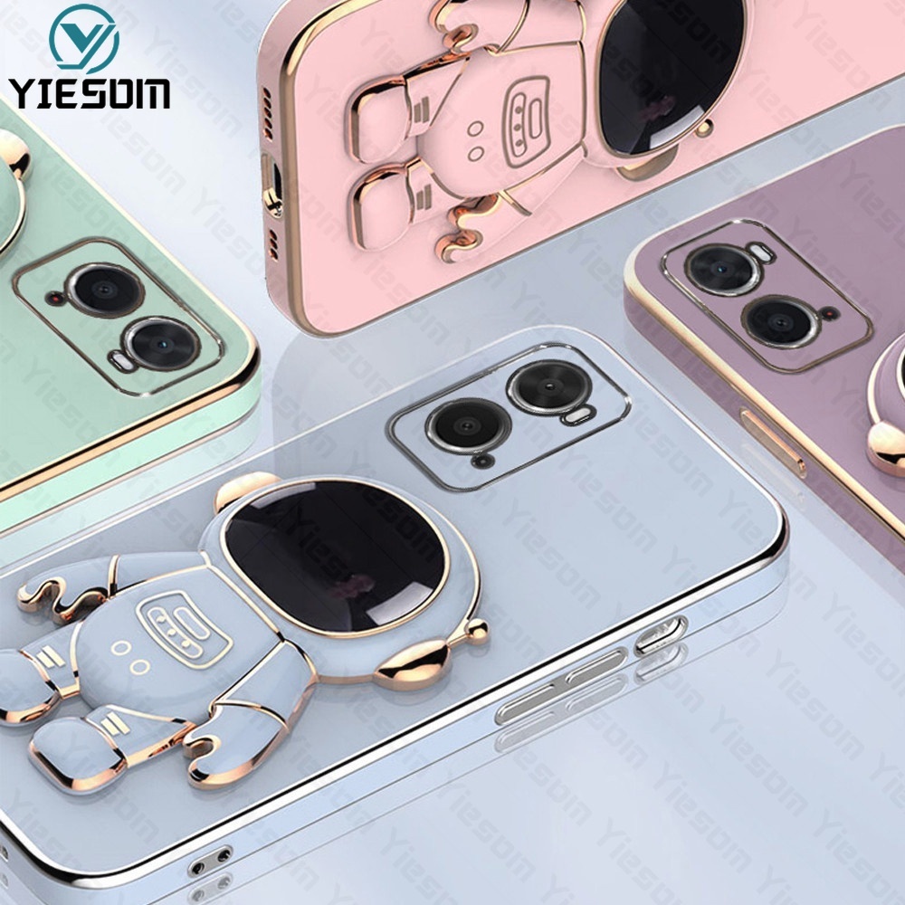 Ốp Điện Thoại Silicon Dẻo Mạ Màu Hình Phi Hành Gia Kèm Giá Đỡ Cho Realme 9 9 Pro Plus 5G 8 8 Pro 4G 8i 9i 5 5i C3