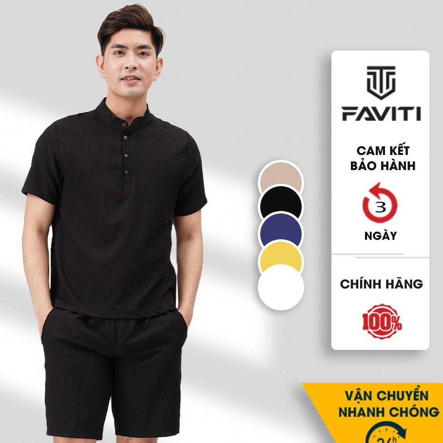 [Mã SKAMA06 giảm 8% TỐI ĐA 50K đơn250K] Bộ Đũi Nam Đồ Bộ mùa hè quần áo cộc tay đẹp cao cấp FAVITI BD33