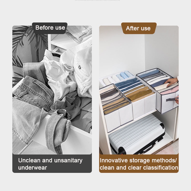 7/9 Tủ sắp xếp quần áo ， Hộp đựng quần áo có ngăn, Hộp đựng đồ lót, Hộp đựng đồ gấp, Vớ / quần-Hộp vải đựng quần áo chia ngăn, khay đựng đồ lót, tất vớ,có nắp gấp gọn tiện lợi hàng