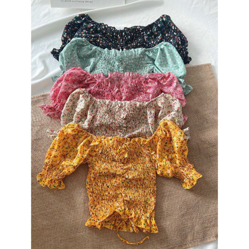 Áo croptop hoa nhí rút dây