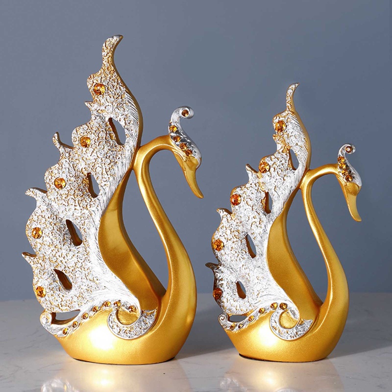 Set 2 Tượng Thiên Nga Đính Đá Nhân Tạo Dùng Để Trang Trí