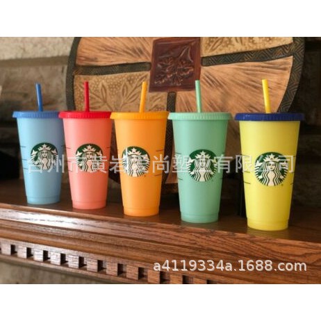 Cốc Uống NướcGIADUNGTONGKHO1Ly Giữ Nhiệt Starbuck 710ml Có Ống Hút Thay Đổi Màu Sắc Độc Đáo, Cốc nhựa uống nước kute