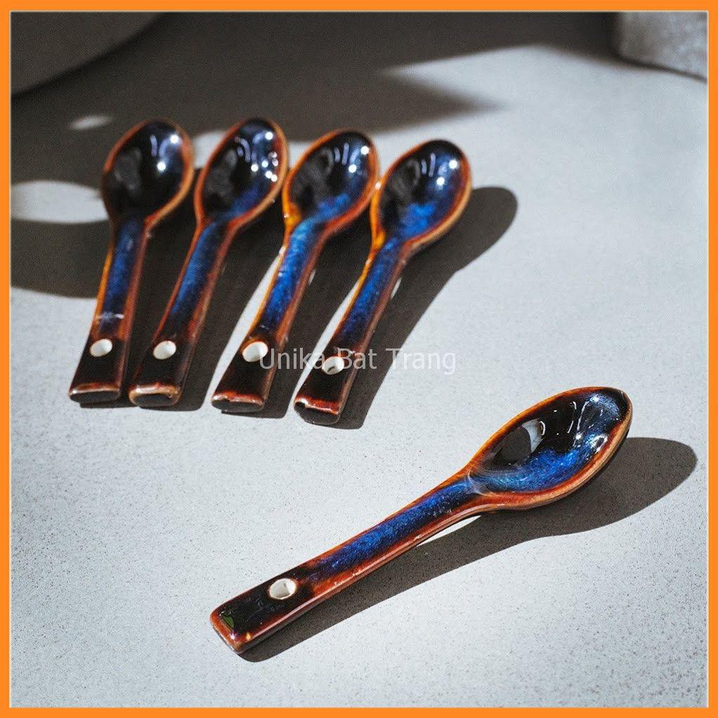 Thìa Cafe Men Xanh Hoả Biến - Thìa Cafe Gốm Sứ