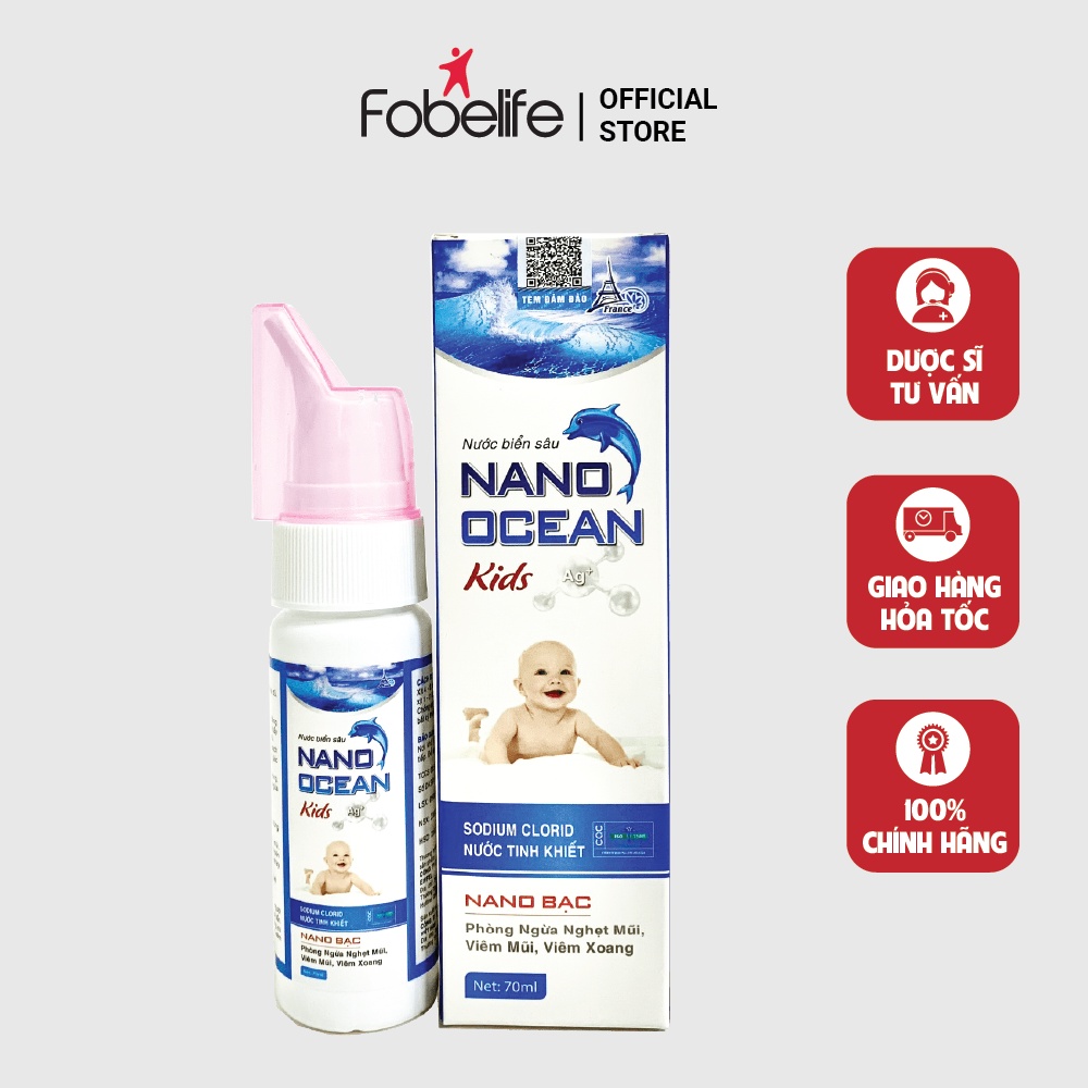 Nước muối biển sâu, làm sạch- thông mũi trẻ em Nano Ocean Kids- 70ml/chai