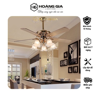 Quạt Trần Đèn - Quạt Đèn Chùm CIZOMI Cánh Gỗ Phong Cách Cổ Điển - Tặng Kèm Bóng LED