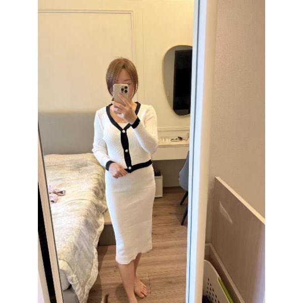 Đầm len body 2 dây + áo cardigan len