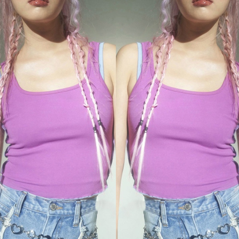 Brroa Set 2 Áo Croptop Không Tay Phối Bèo Nhún Màu Sắc Tương Phản In Chữ Thời Trang Mùa Hè Cho Nữ