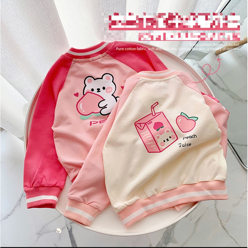 (ORDER) Áo khoác bóng chày bomber cho bé gái chất liệu cotton màu hồng đáng yêu mùa thu