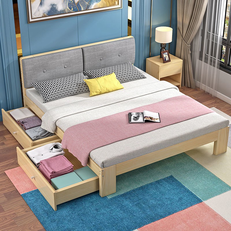 Toàn bộ giường gỗ nguyên khối 1,8m đôi có tựa lưng êm ái 1,5m cho thuê phòng ngủ chính dành người lớn đơn 1m t