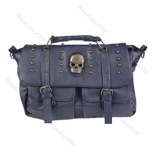 Túi xách đeo vai đính đinh tán hình đầu lâu màu đen thời trang cho nữ