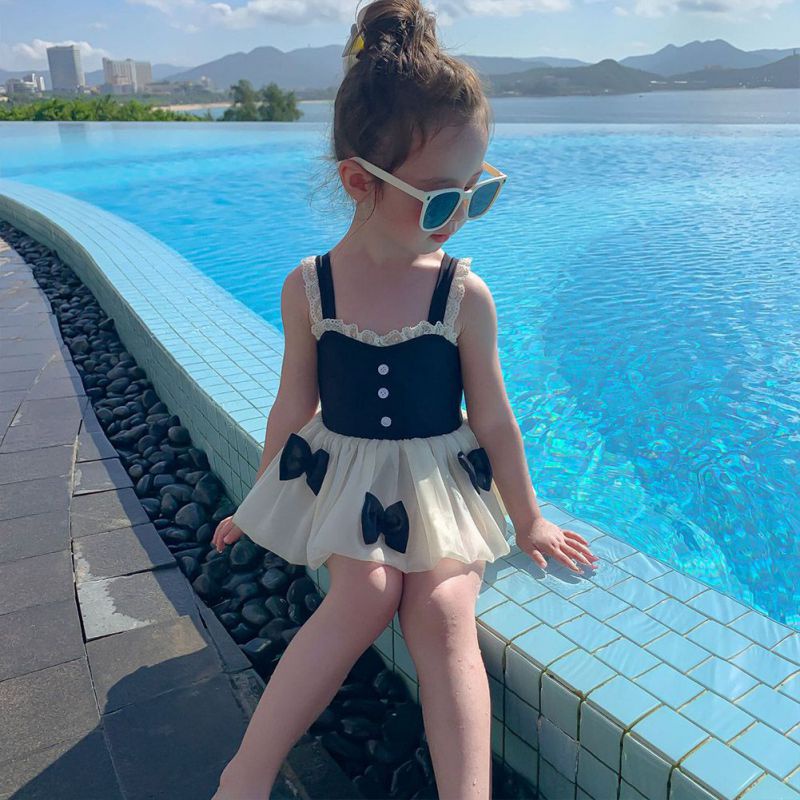 Bộ Đồ Bơi Một Mảnh Hai Mảnh Thắt Nơ Phong Cách Phương Tây Kèm Nón Dành Cho Bé Gái
