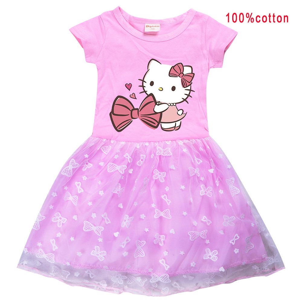 Hoạt Hình Đầm Xoè Tutu Tay Ngắn Hình Hello Kitty Cho Bé Gái
