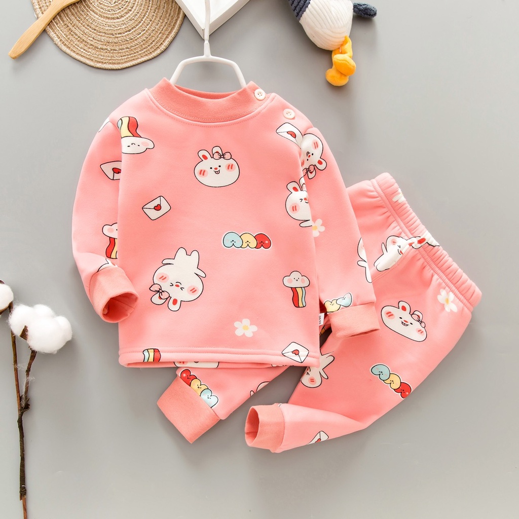 Bộ quần áo trẻ em - Bộ nỉ lót lông nhung quảng châu xuất Hàn cao cấp cho bé gái 1-4t