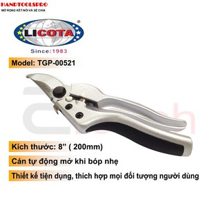 Kéo Cắt Cành 8 inch (200mm) Mỏ Cong, Cán Anilmon Xám Đen Licota - TGP-00521