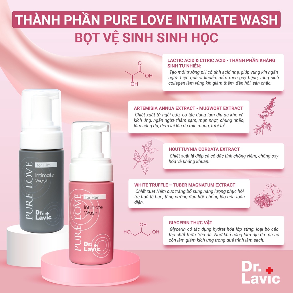 Dung dịch vệ sinh phụ nữ Dr.Lavic Pure Love Intimate Wash For Him dạng bọt sạch thơm mát 100ml DR940