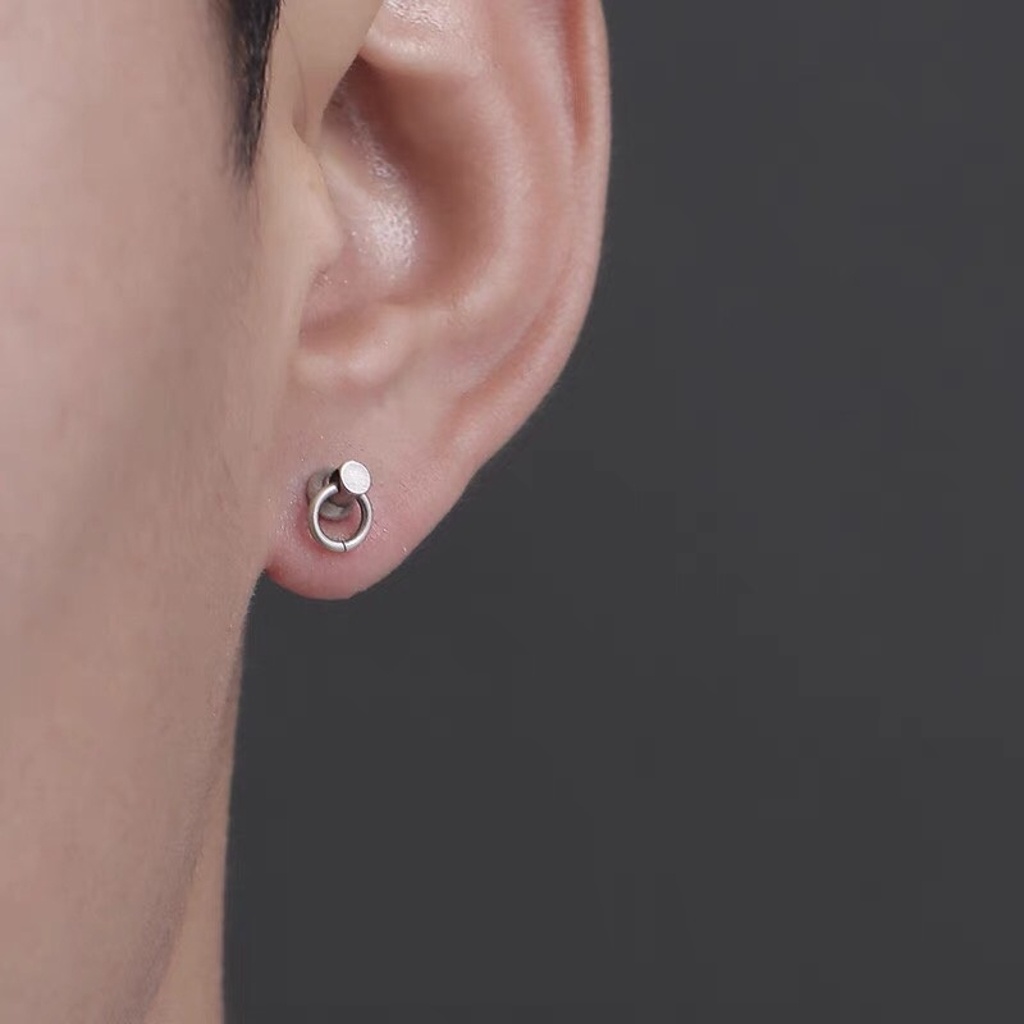 Bông tai, Khuyên tai nam nữ đinh tán mặt thiết kế tay nắm cửa cá tính mạnh mẽ, Độc đáo, Unisex, 1 chiếc