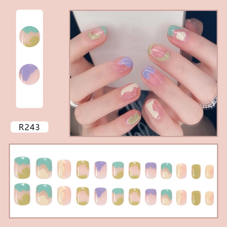 [Hàng mới về] Hộp 24 móng tay giả che phủ toàn diện mẫu R241-R260 tùy chọn có keo dán thời trang