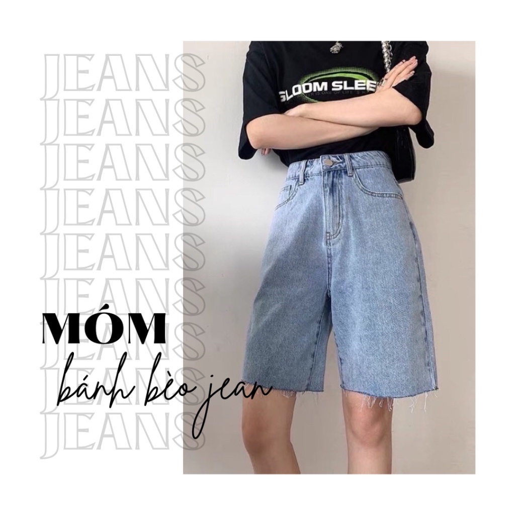 Quần short jean ngố dáng ống rộng chất bò mềm mịn