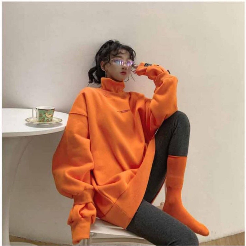 Áo Sweater Cổ Cao Dáng Rộng Thời Trang Thu Đông Phong Cách Hàn Quốc
