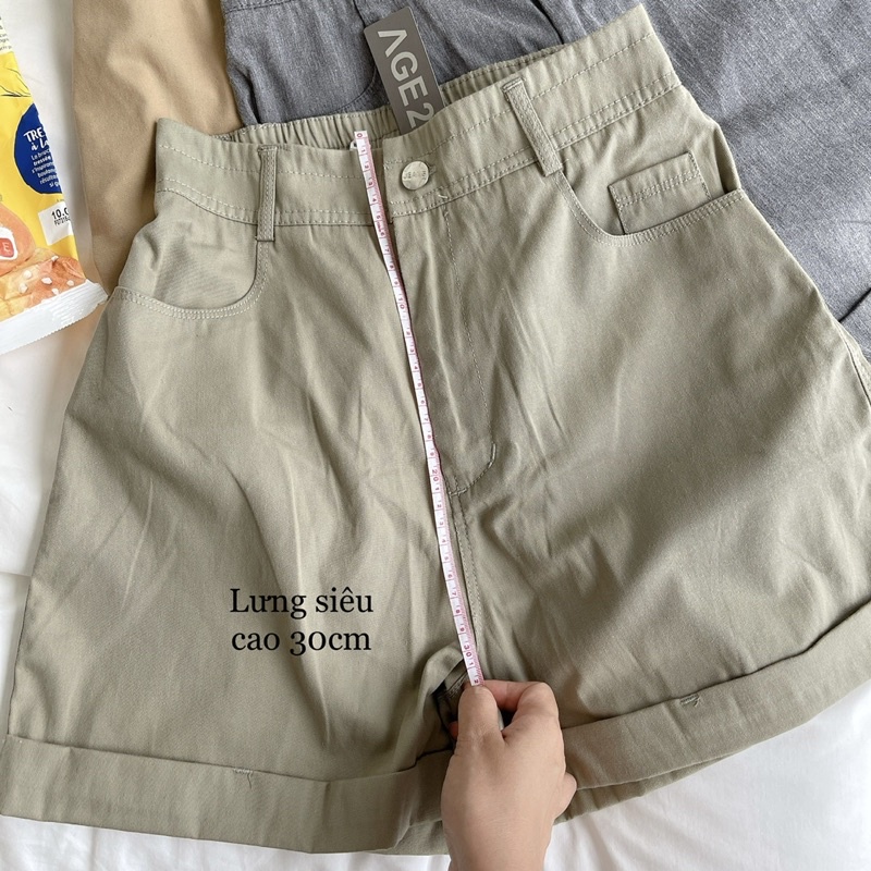 Quần Short ống rộng, Lưng Siêu Cao, chính hãng AGE2X, vải kaki 83% cotton, mềm, mát, ít nhăn, không ra màu, chuẩn HVNXK