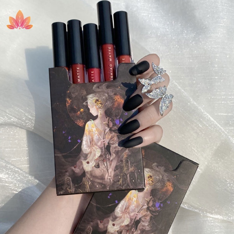 Set 5 Son Môi Chất Nhung Lì Dễ Lên Màu Hình Điếu Thuốc Lá jp5