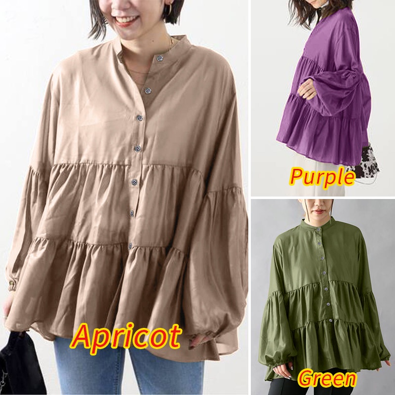 Áo kiểu Zanzea tay phồng dài chất liệu co giãn đính nút thời trang cho nữ