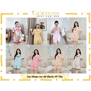 Bộ đồ Pijama Lụa Mango 💖 Đồ ngủ đùi hoạ tiết dễ thương Bigsize 50-75kg cao cấp Mango mát lịm