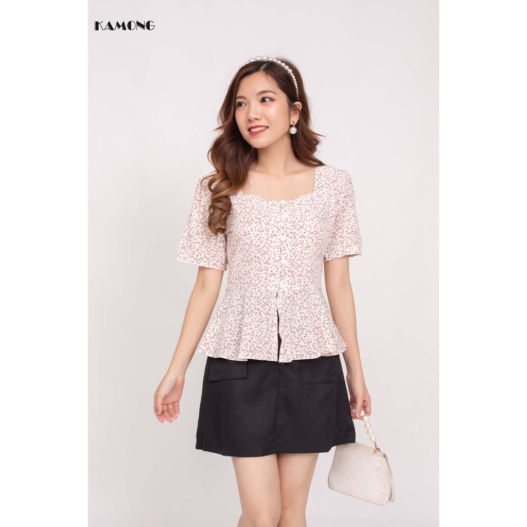 Áo hoa nhí cổ vuông tùng xoè KAMONG A106
