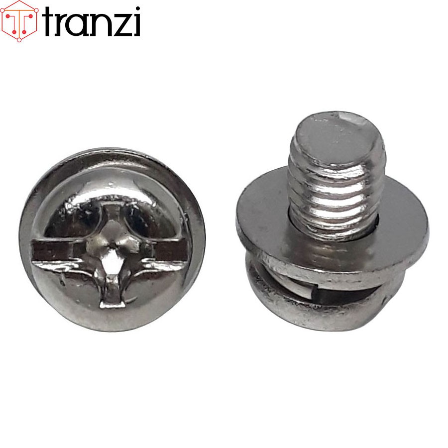 Vít bake kèm long đen phẳng vênh đầu cầu mạ niken M6x10 - túi 10 cái