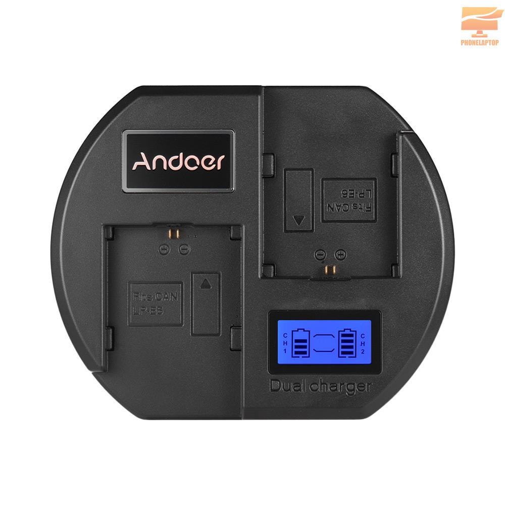 Andoer Fast Charger Dual-channel Camera Battery Charger with US Quick Charging Adapter Digital LCD Display USB Input for Canon LP-E6 Battery Replacement for Canon EOS 60D 70D 80D 6D 6D2 7D 7D2 5DSR 5D2 5D3 5D4 MarK II III IV